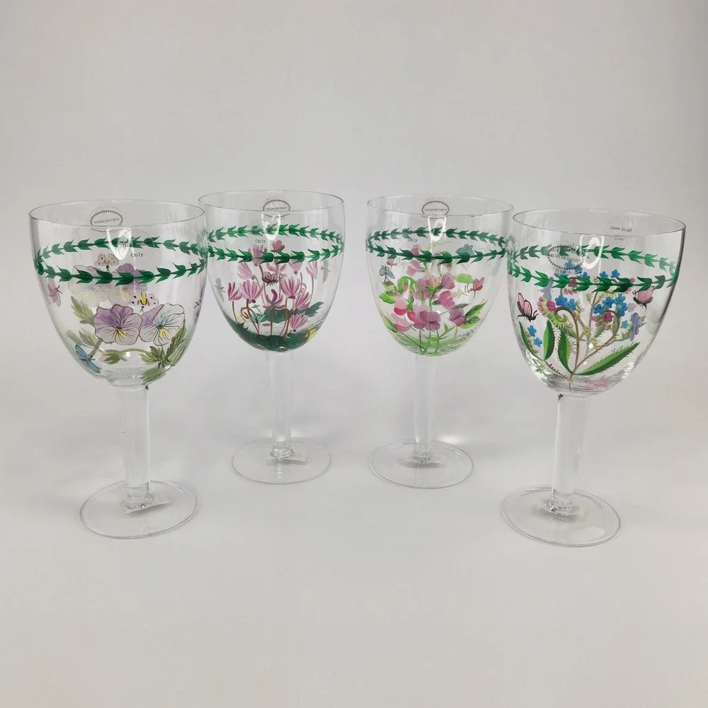 Portmeirion Botanic Garden Hand Painted 18 oz Goblets Set of 4 New in Box
